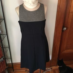 Sale Loft navy blue /gray fit & flare dress